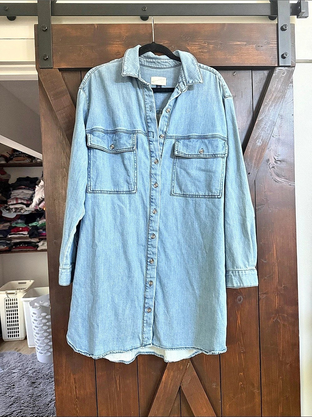 Universal Thread Long Sleeve Denim Shirt Dress Blue Large